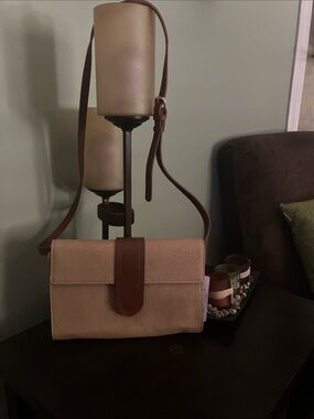 Urban Expressions Beige Crossbody with Brown Leather Trim